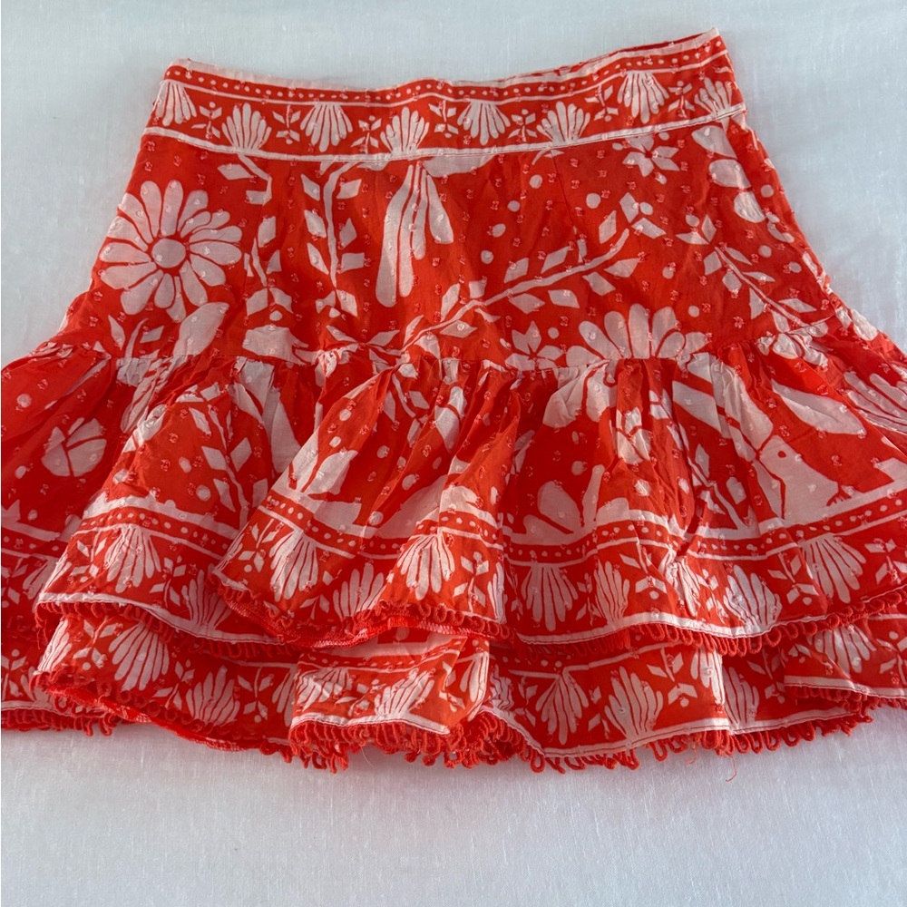 FARM Rio Red and Cream Floral Mini Skirt
